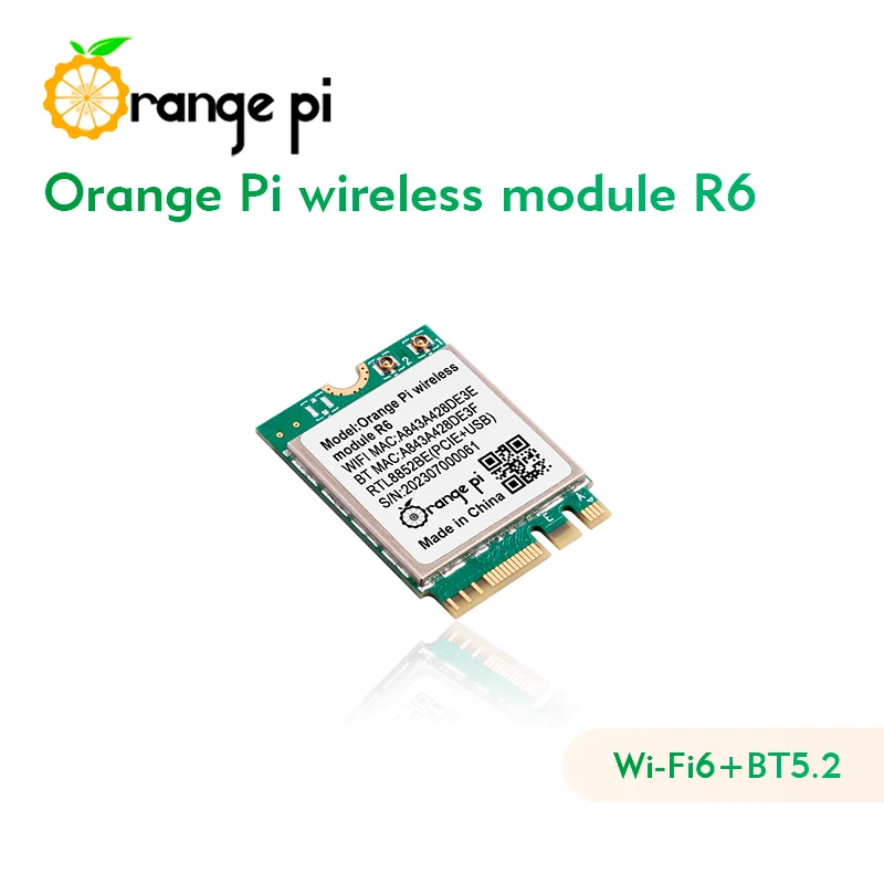 Orange Pi R6 WiFi Module for OPi 5 Plus Board, 2.4G/5G Dual Band Wi-Fi6+BT5.2 with PCIE M.2 E-Key Interface Wireless Module