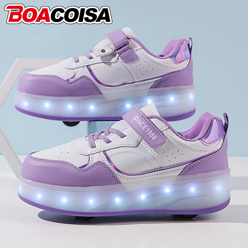 

Roller Skate Shoes 4 Wheel for Girls Kids Flashing Light Sport LED Light Luminous Sneakers Shoes Outdoor Casual Children Boys