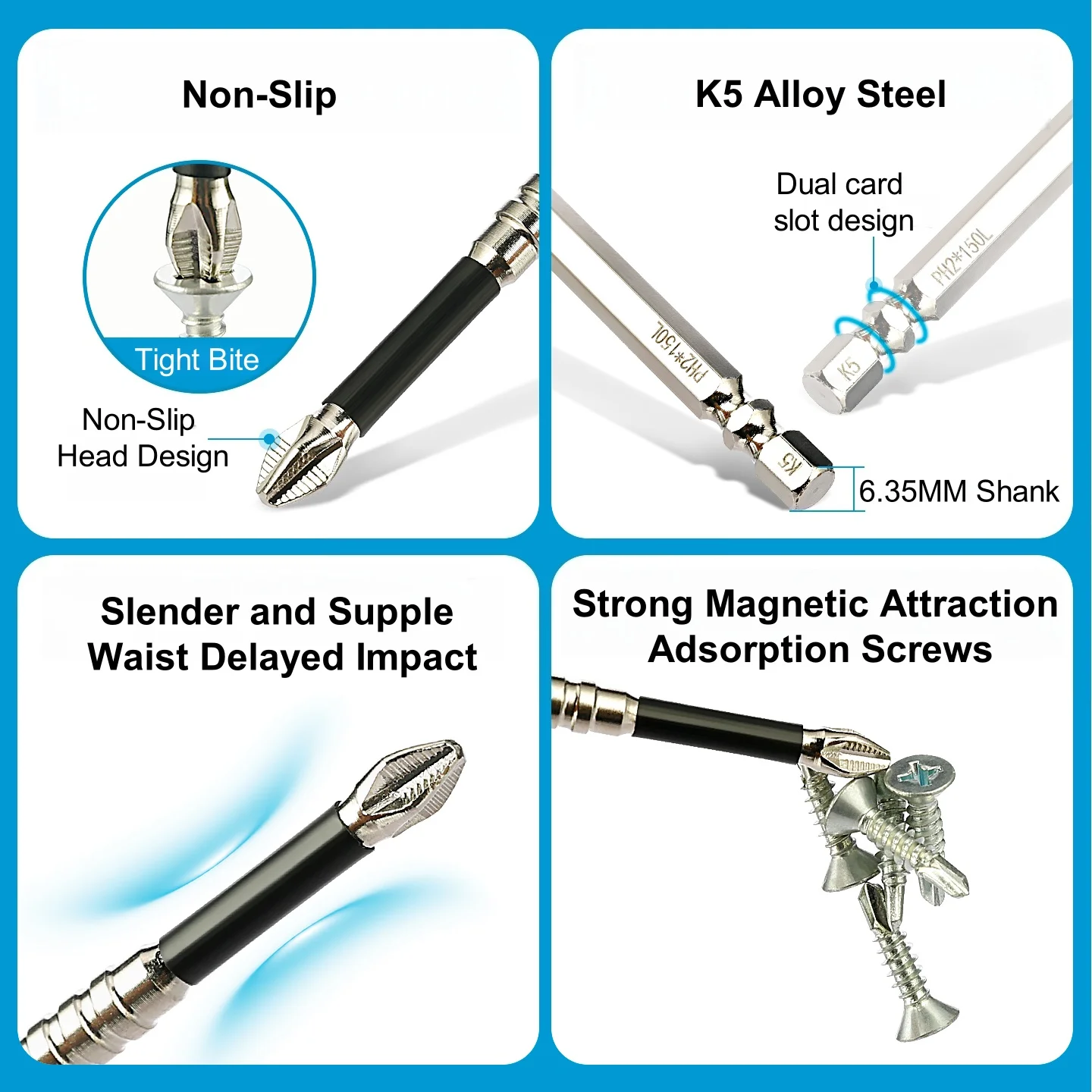 5/7 قطعة K5 المضادة للانزلاق صدمة واقية بت مفك بت صلابة عالية قوية المغناطيسي 25/50/65/75/100/120/150 مللي متر مفك مجموعة