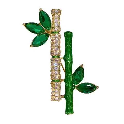 Broche de imitação de bambu para mulheres, planta verde, elegante, retro, colarinho de terno, acessórios de vestido