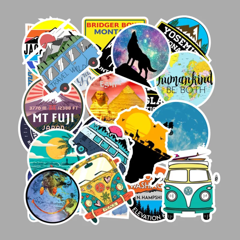 100pcs Non-repeating Outdoor Travel Scenery Graffiti Skateboard Car Waterproof Large Stickers