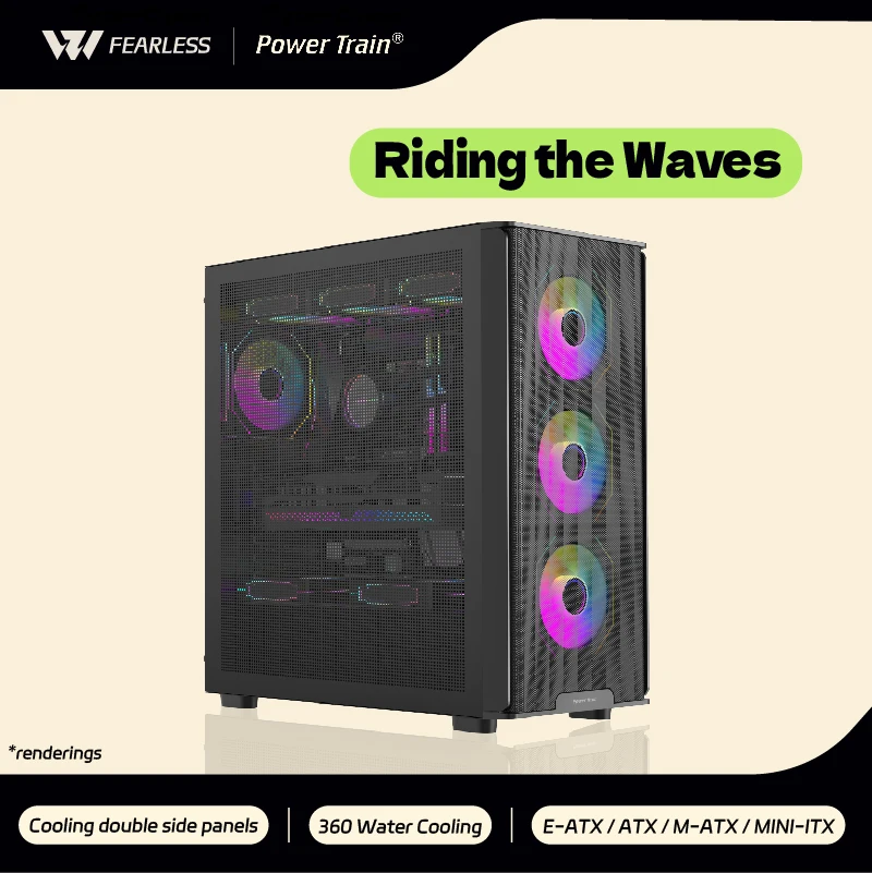 

Power Train Riding the Waves PC gaming case E-ATX/ATX/MATX dual cooling panel gabinete gamer 360 Water cooler computer chassis