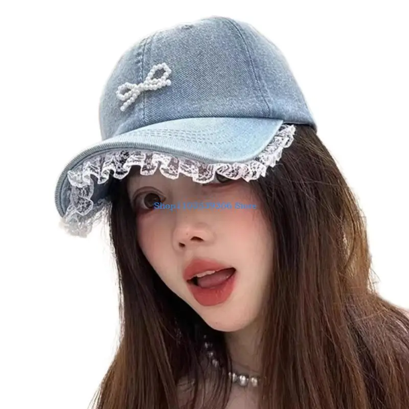 

400A Breathable Baseball Hat for Women Girls Studded Bow Adjustable Versatile