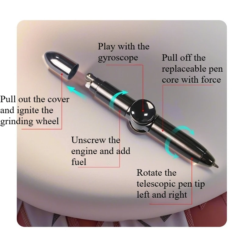 Decompression Toy Pen Rotating Gyroscope Lighter Outdoor Portable Writing Pen Grinding Wheel Ignition Unusual Kerosine Lighters