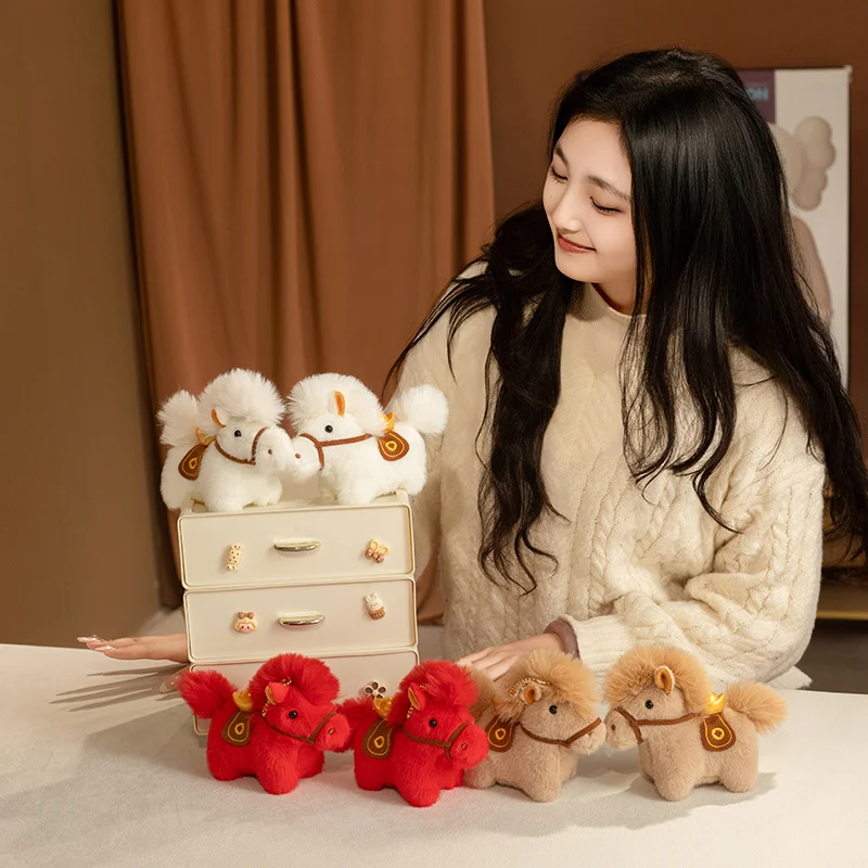 12cm 귀여운 원보 말 플러시 장난감 정교한 포니 펜던트 키체인 학교 가방 자동차 장식 신년 마스코트 인형 어린이 선물