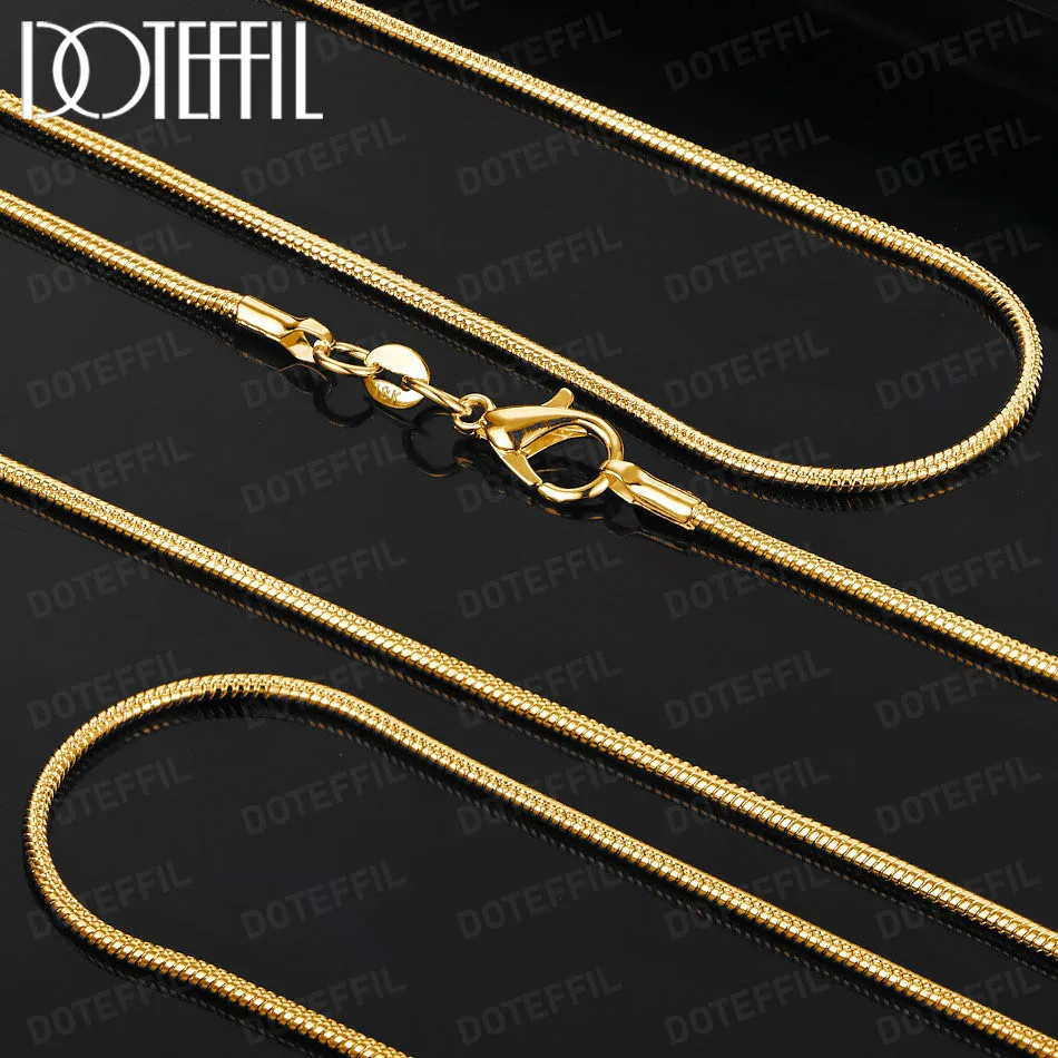 DOTEFFIL 2MM Snake Chain 18K Gold 1/5/10pcs/Lot 16-30 Inch Basic Necklace For Woman Man Fashion Jewelry