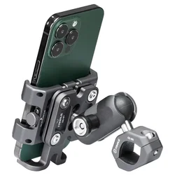FANAUE Motorcycle Bike Phone Holder Mount Aluminum Alloy with Vibration Dampener ATV/ UTV Bike Scooter Handlebar GPS Clip