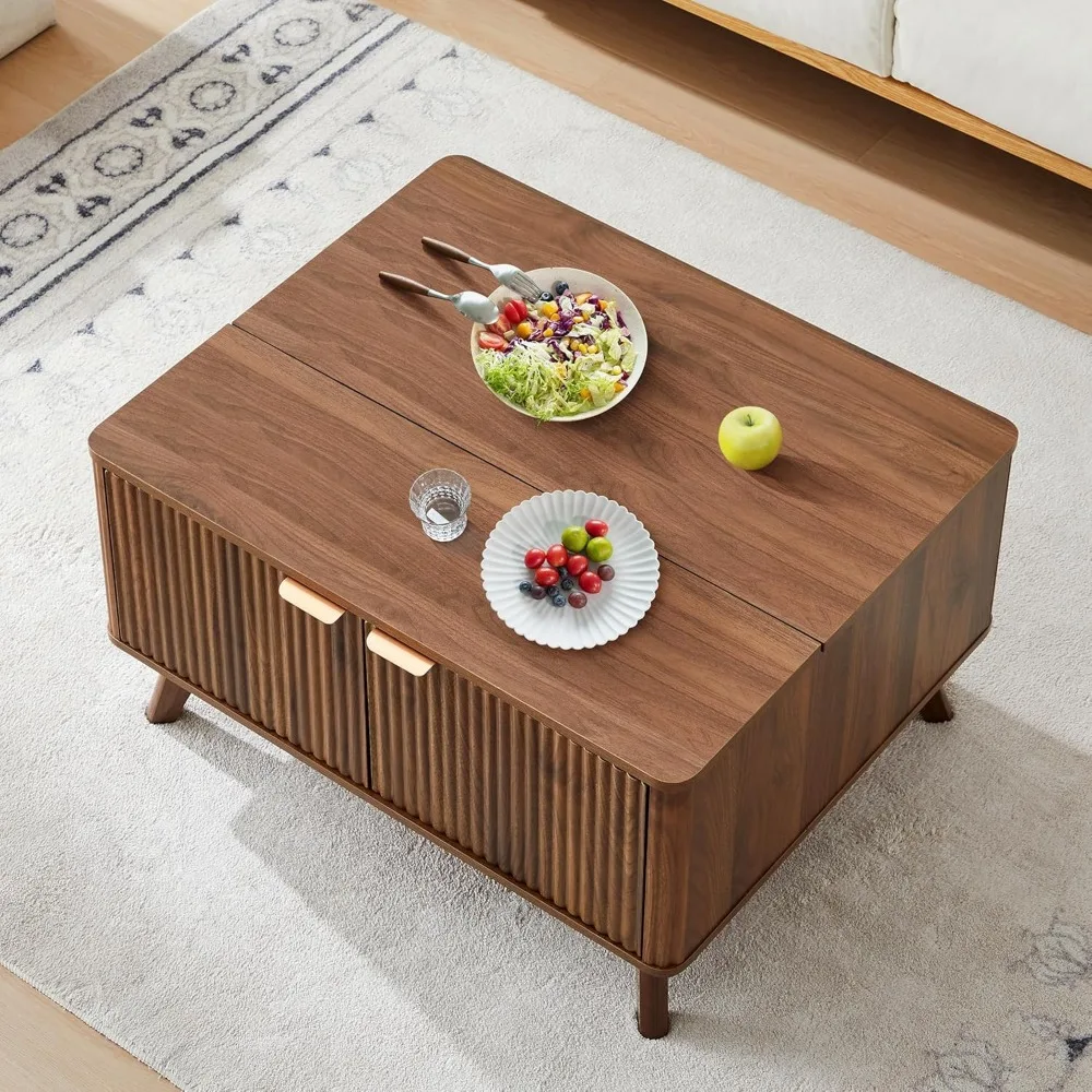 Tavolino da caffè con piano sollevabile scanalato con ampio scomparto nascosto, tavolo centrale in legno da 31,5 pollici con contenitore, tavolo sollevabile moderno della metà del secolo