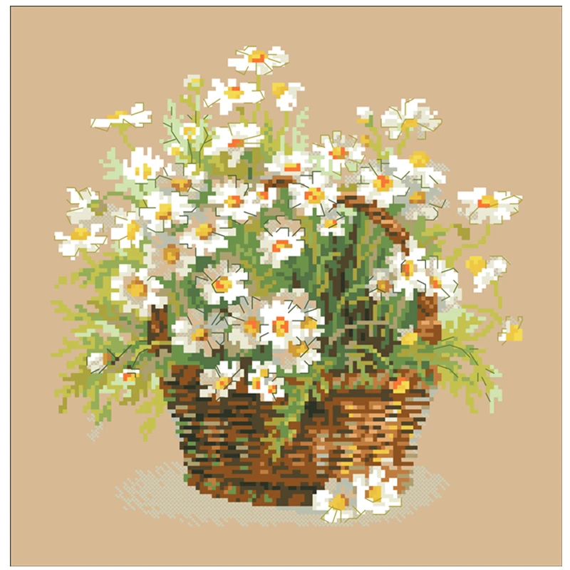 A basket of white daisies cross stitch kit flower pattern design 18ct 14ct  flaxen canvas embroidery DIY needlework