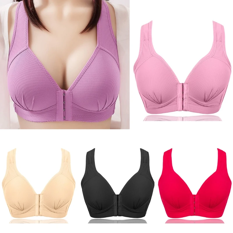 Women Front Closure Bra Color Push Up Wireless Seamless Bralette Elastic Sexy V-Neck Cotton Underwear