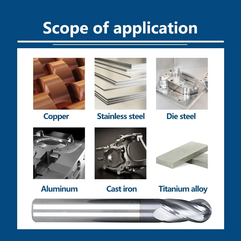 CMCP-fresadora de carburo sólido de 4 dientes, herramienta de corte de Metal con punta de bola, acabado CNC, R0.5-R8