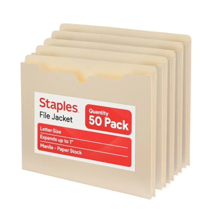 

File Jackets Letter Size 1‑Inch Expansion Reinforced Manila Pocket Folders for Filing and Organization 50/Pack