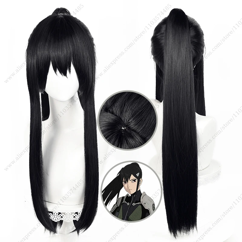 Anime Mina Ashiro peruka do cosplay 70cm długi kucyk czarne żaroodporne włosy syntetyczne