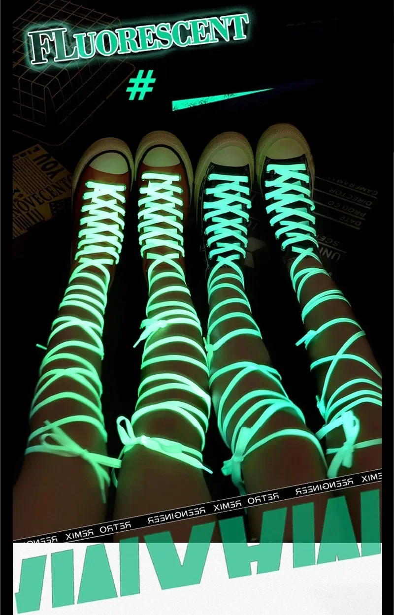 1 Paar flache, leuchtende Schuhbänder, die im Dunkeln leuchten, neonfarbene Schuhbänder für Sneaker, neu. – Detail 9