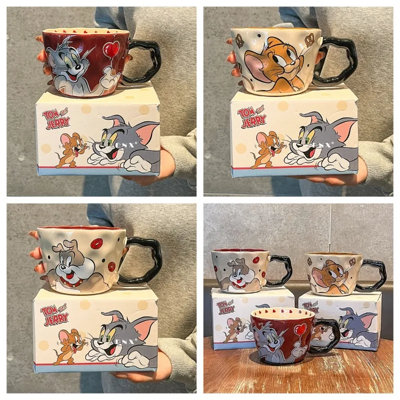 

Kawaii 530ml Tom and Jerry Ceramics Mug Anime Cute Children Breakfast Milk Cup Student Coffee Cup Reinforced Packaging Wholesale