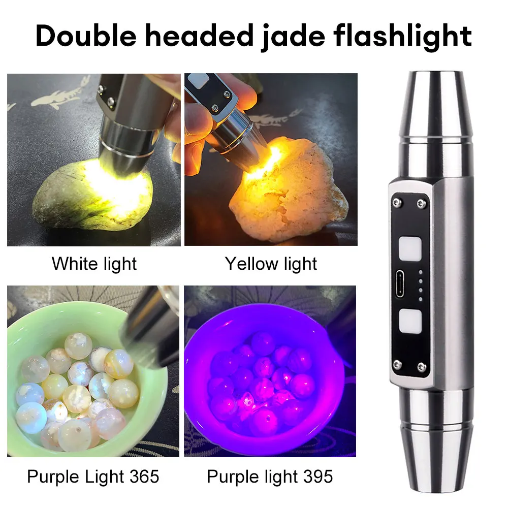 Lampe d'identification en Jade à Double tête, lampe de poche Rechargeable pour pierres précieuses, 6 Sources de lumière, lampe UV pour bijoux émeraude