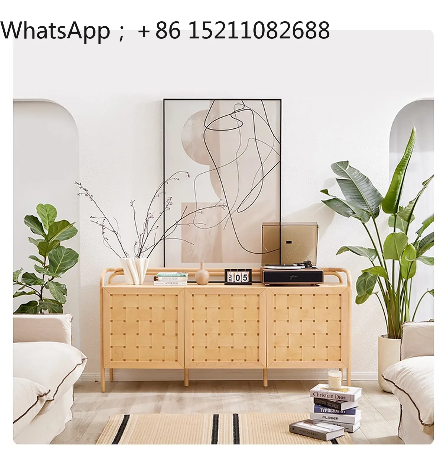 LLY simple solid wood braided rattan locker log color dining side multi-functional storage cabinet