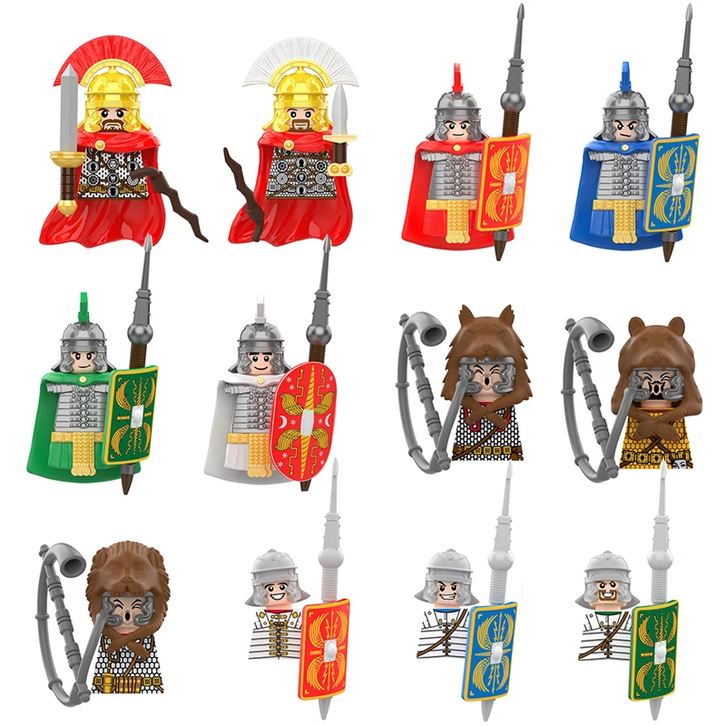 Medieval Military Rome Centurion Skutatoi Castle Figures Set Roman Soldiers Lion Bear Wolf Signifer Building Blocks Bricks Toys