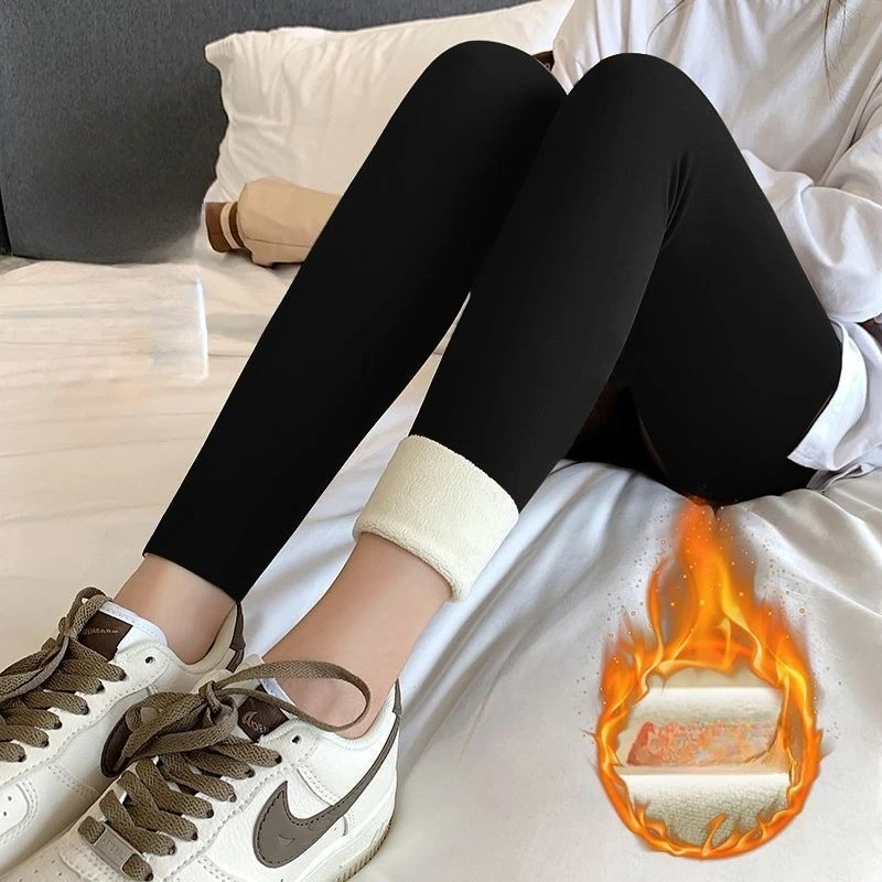 상어 바지 여성 두꺼운 양가죽 하이 웨이스트 요가 양털 및 루즈 피팅 기본 바지 가을 겨울 패션 개성