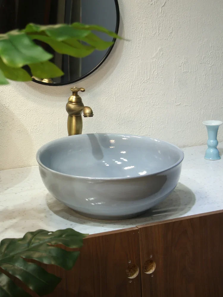 

Ceramic art table basin Creative ice crack glaze wash basin Nordic simple bathroom washbasin Household single basin