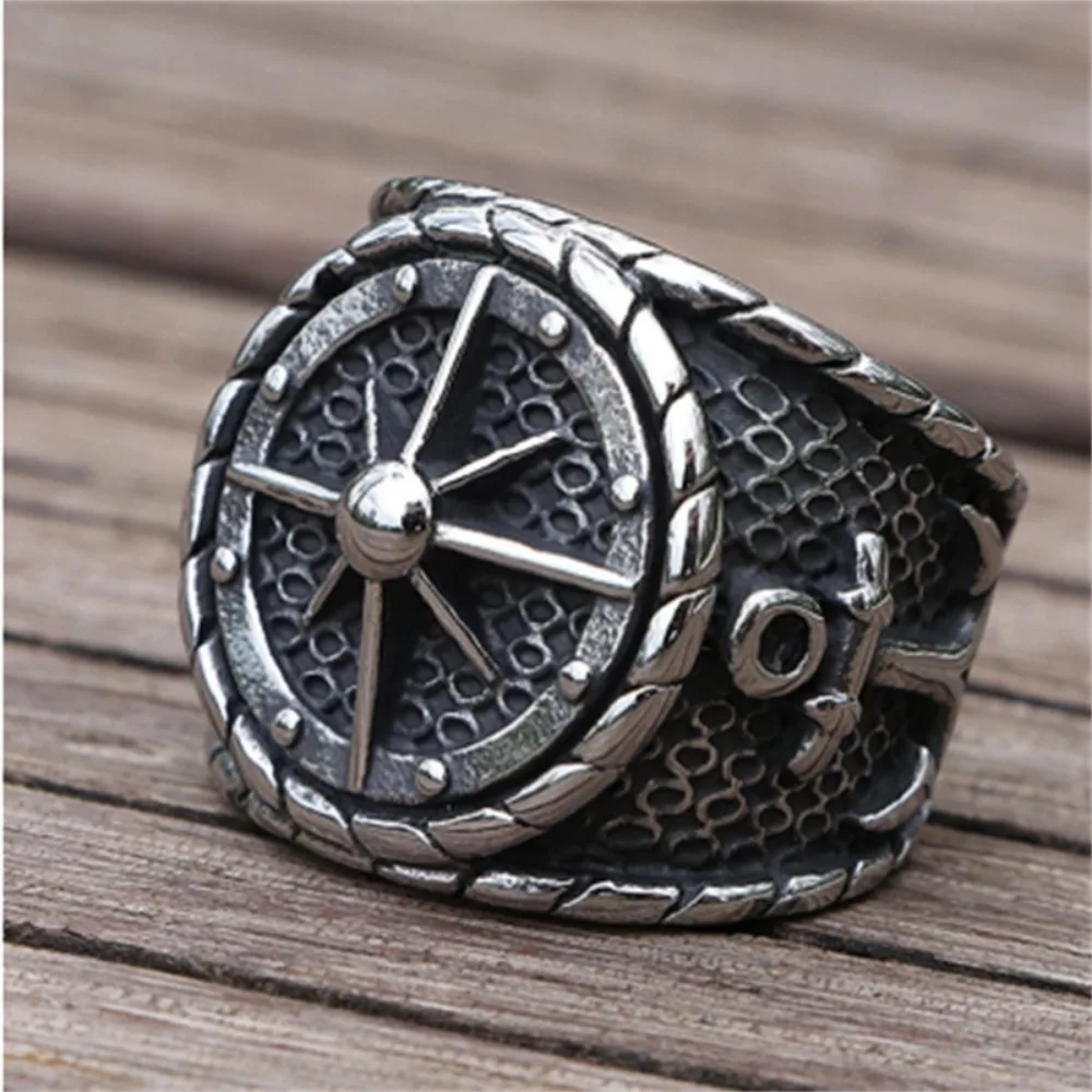 New Simple Punk Hip Hop Retro Niche Creative Trend Viking Compass Ring Nordic Biker Anchor Ring Men\'s Sailor Amulet Gift Jewelry