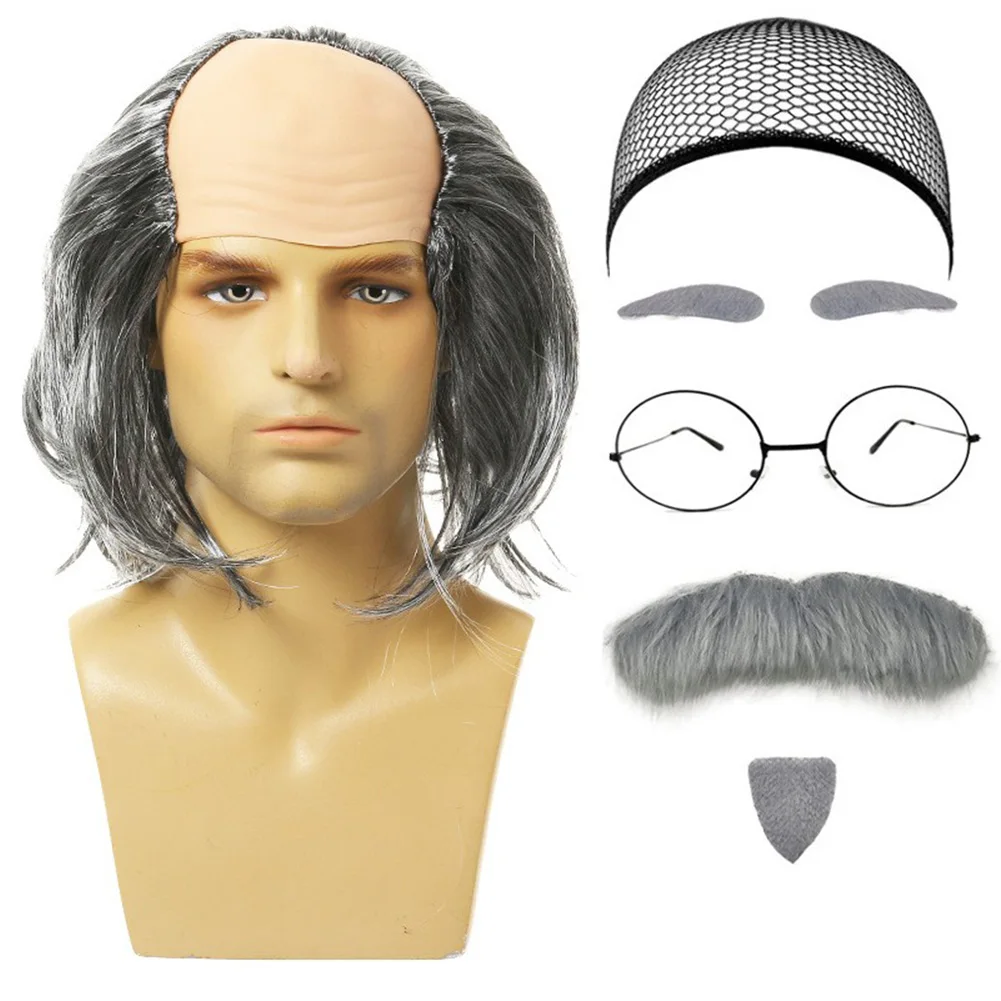 Grandpa Cosplay Fantasy Accessories Funny The Old Man Wigs Mustache Reading Glasses Adult Men Party Props Gifts Photo Props