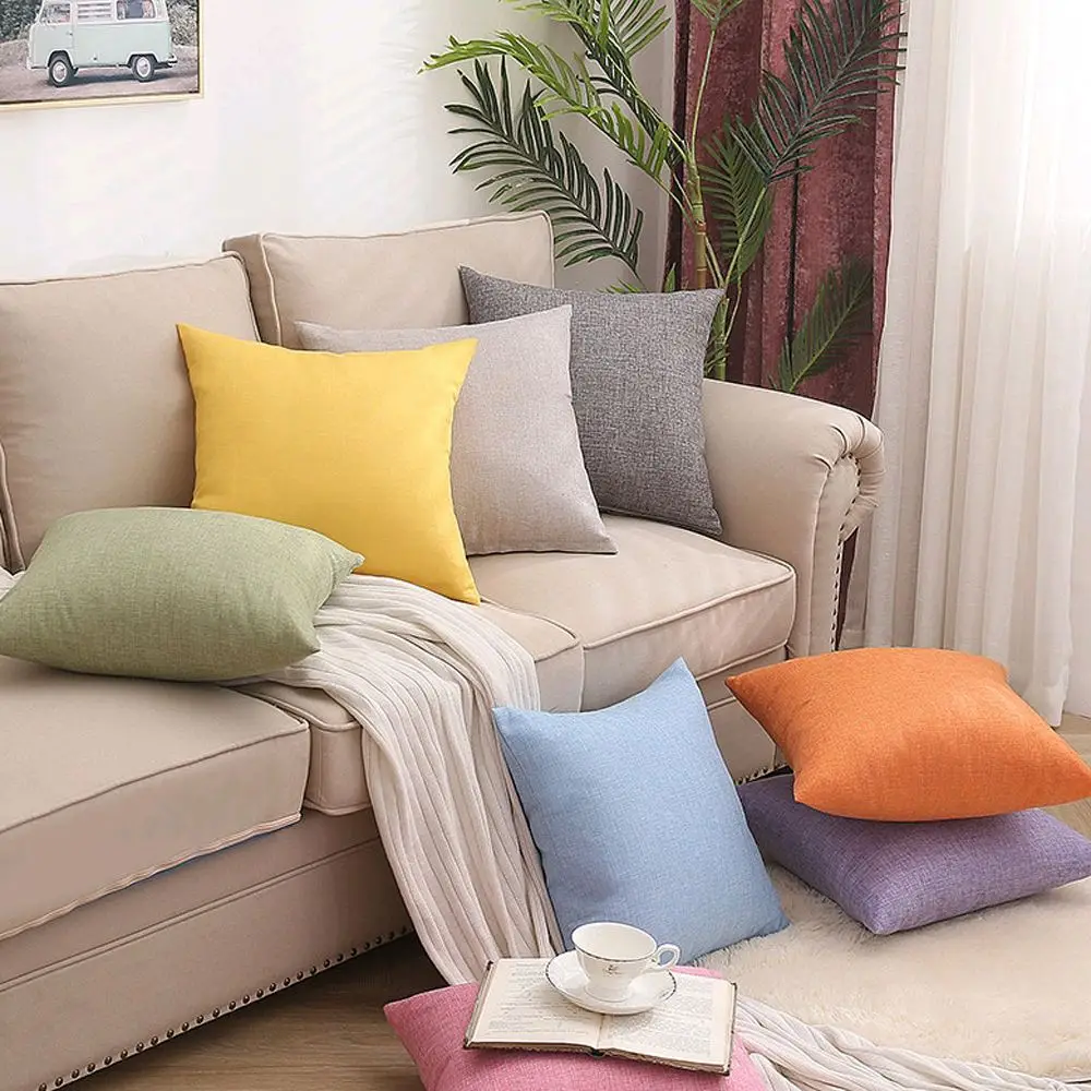 Solid Linen Pillowcase Cushion Cover Square Cushion Case Pillowcase Modern Home Decorative Sofa Pillow Cove