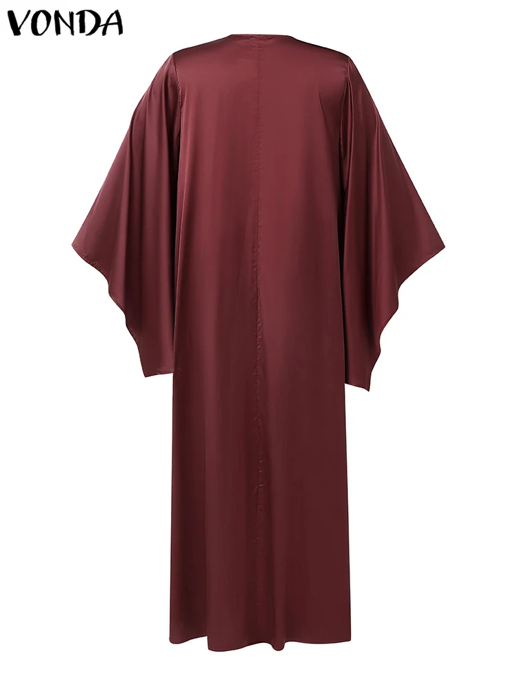 فساتين فوندا الأنيقة لحفلات الزفاف مقاس كبير 5XL للنساء بأكمام طويلة ومطويات مكشكشة رداء طويل من الحرير الساتان الصلب