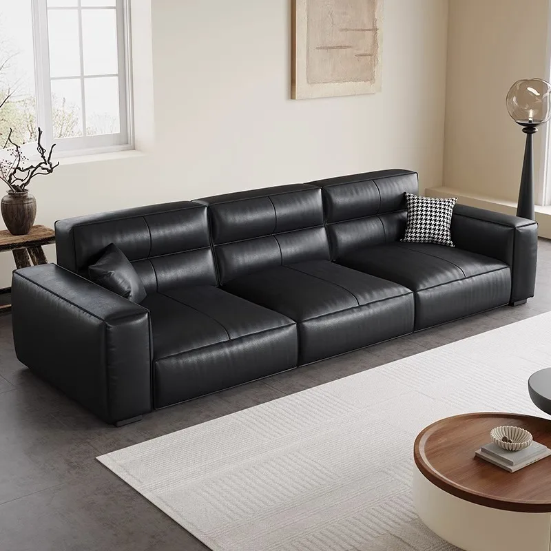 Leather sofa, Italian minimalist space capsule, first layer cowhide electric living room, small apartment
