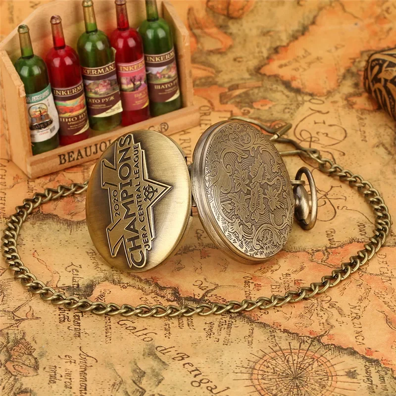 البرونزية منحوتة 2020 أبطال الكلمات ساعة جيب كوارتز رجالية الرقم العربي كامل هنتر ساعة قلادة سلسلة Reloj de bolsillo