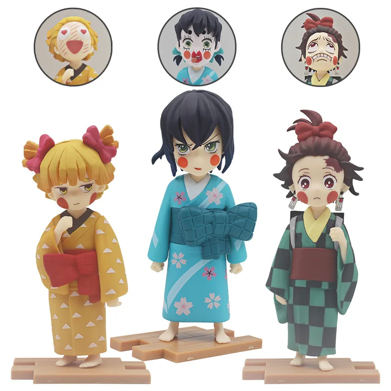 Demon Slayer Figures Tanjirou Zenitsu Inosuke Geisha Style Kawaii Doll Anime Peripheral Action Figures Collection Gift Kid Toys