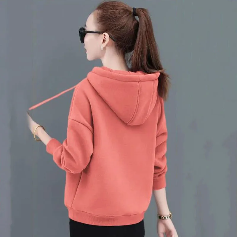 Winter Fall Add Velvet Hoodies Loose Warm Sweatshirt Pullovers Thick Oversize 80kg Tops Korean New Woman Long Sleeve Hooded