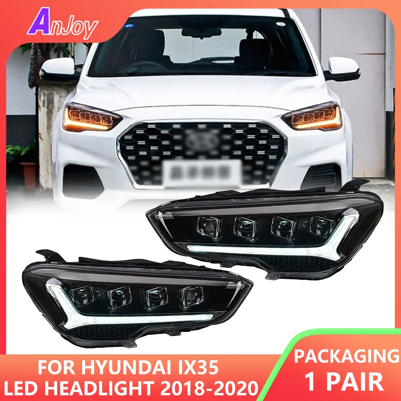 

For Hyundai ix35 LED Headlight 2018-2020 Headlights IX35 DRL Turn Signal High Beam Angel Eye Projector Lens 2pcs