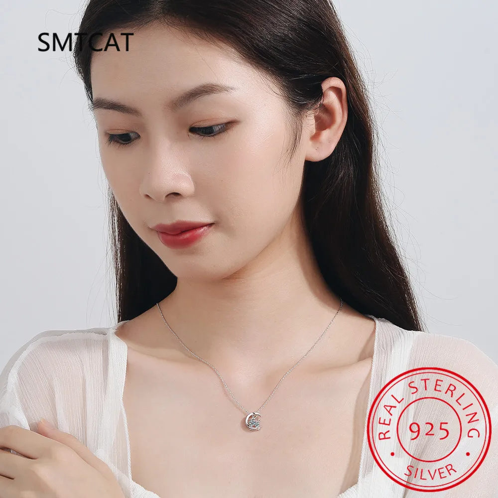 925 فضة المرأة القمر القط قلادة الأحجار الكريمة قلادة على شكل قمر لعيد الأم هدية عيد ميلاد قلادة مجوهرات DS4192