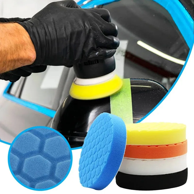 Car Polishing Pad Kit 5‑7 Inch Self‑adhesive Buffing Wheels Hex Sponge Pads For Auto Detailing Waxing Car Surface Care Polishing