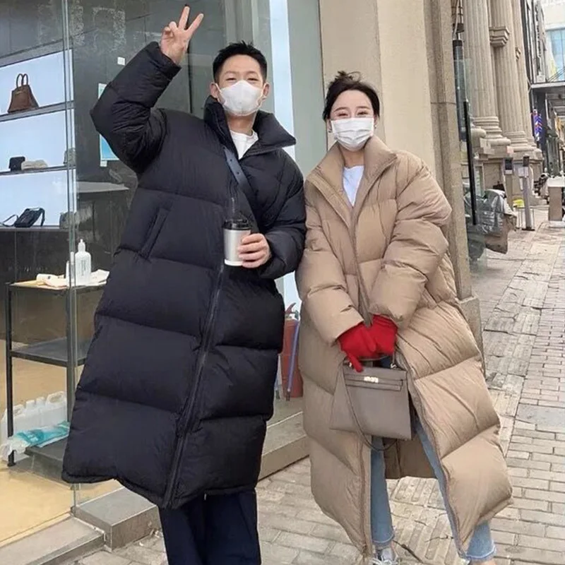 Parka larga a prueba de viento de gran tamaño para mujer, abrigo de invierno, chaqueta acolchada de algodón de manga larga, gruesa, cálida, pareja coreana, sólida