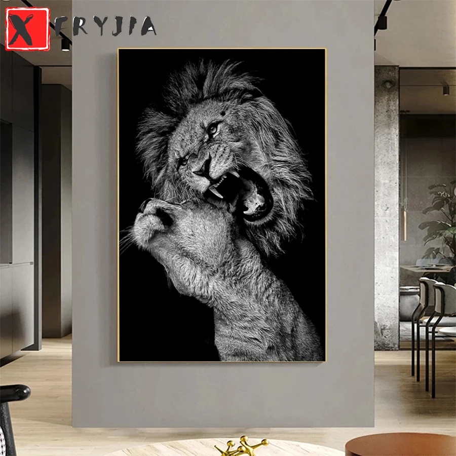 

Diamond Painting Modern black and white animal lion companion 5d Diamond Embroidery Full Diamond Mosaic Cross Stitch Decoration