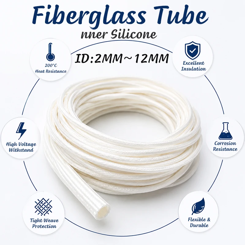 Inner Diameter 2-12mm, 200 Degree White Outer Fiber Inner Silicon Tube, Moisture-proof and Heat-insulating Wire Harness Sheath