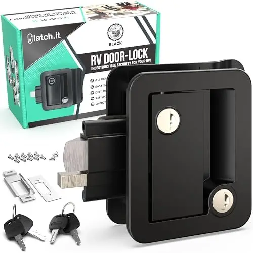 

LATCH.IT Black All-Metal RV Door Lock Replacement – Fits 2.75"x3.75" Holes | Durable Camper Door Latch for Trailers & Fifth Whee