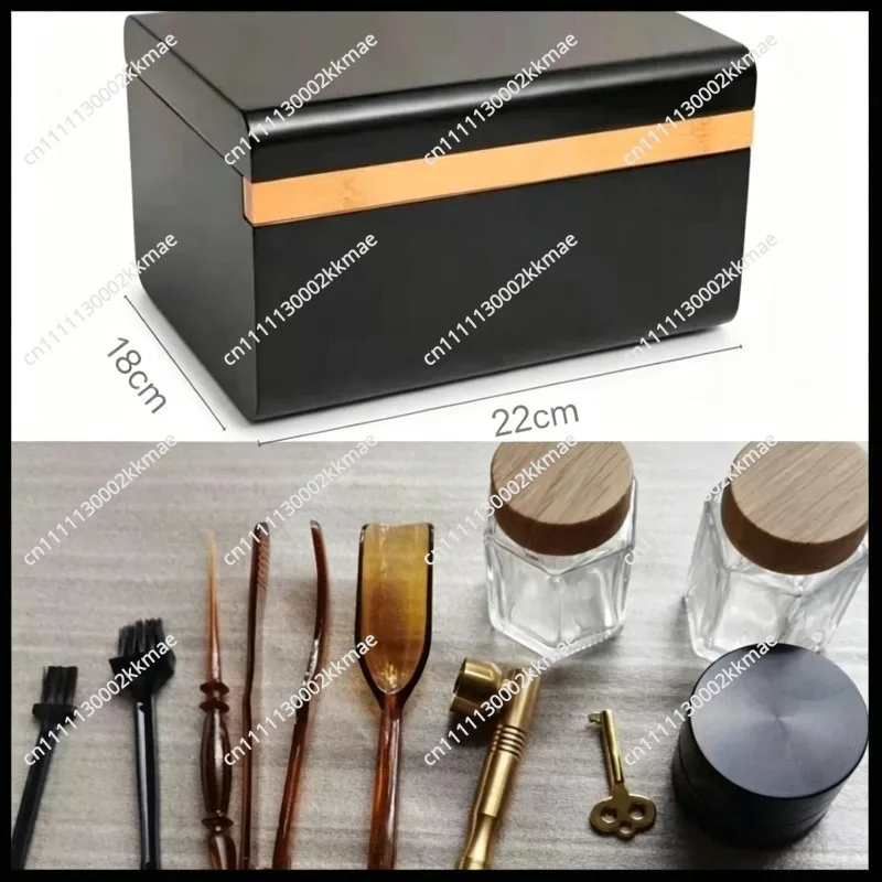 Wooden Stash Box Rolling Tray Bamboo Storage Container Lock with Glass Jars Gift Box Set Password Box