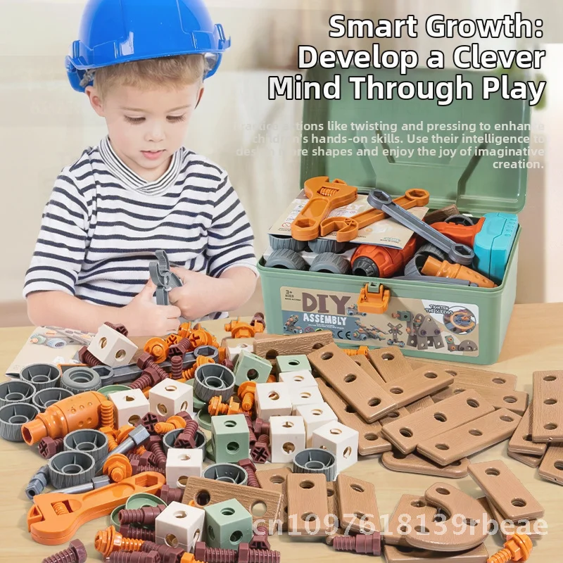 Boy's Educational Electric Drill Toy Toolbox Simulation Screwing & Repair Disassembly Game for Children Aged 4-6 Hand-Eye