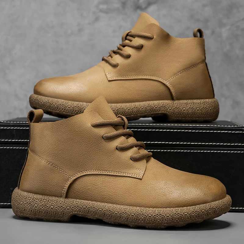 

Men's wide toe leather boots fashionable new style casual high top shoes outdoor classic retro English style small leather shoes