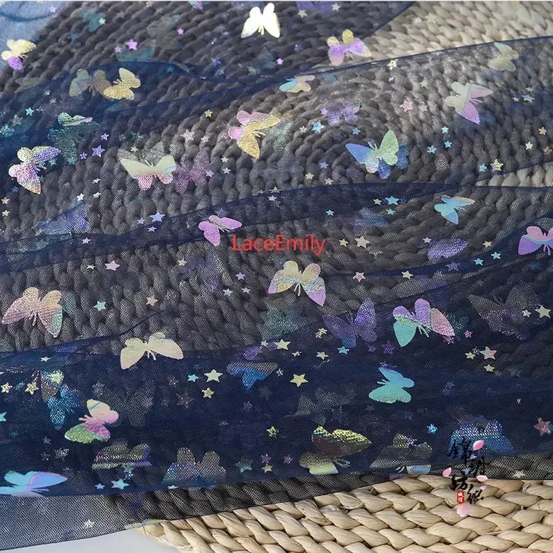 13 Colors Multicolored butterfly print lace fabric butterfly star soft tulle For Girl Dress Tutu Dress Wedding Dress Bridal