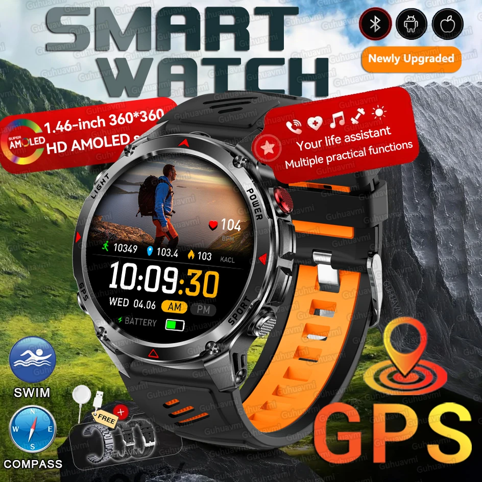 

2025New Smart Watch For Men 1.46'' 360*360 HD AMOLED Color Display Voice Call Compass LED Sports Fitness Waterproof Watch Ladies