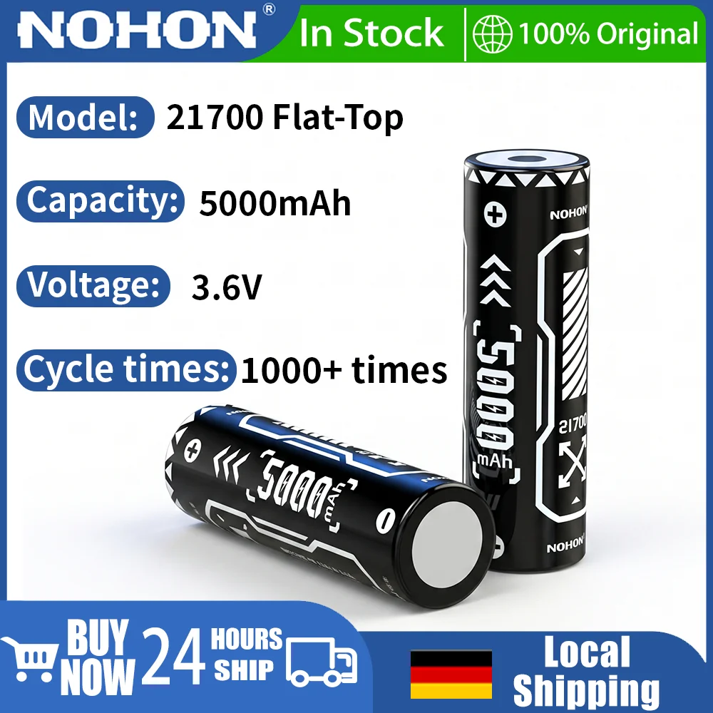 Kit de batterie au lithium rechargeable 21700, conception à dessus plat, grande capacité de 5000 mAh pour une autonomie prolongée, étui de charge pratique, sortie stable et fiable, adapté aux lampes de poche, aux outils électriques et autres appareils, idéal pour une alimentation de secours quotidienne.