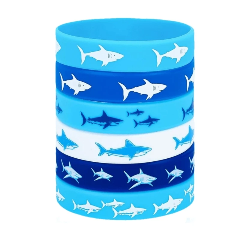 652F Shark Pattern Silicone Bracelet Stylish Wristband Lightweight Stretchy Design For Sports Travel Water Activities