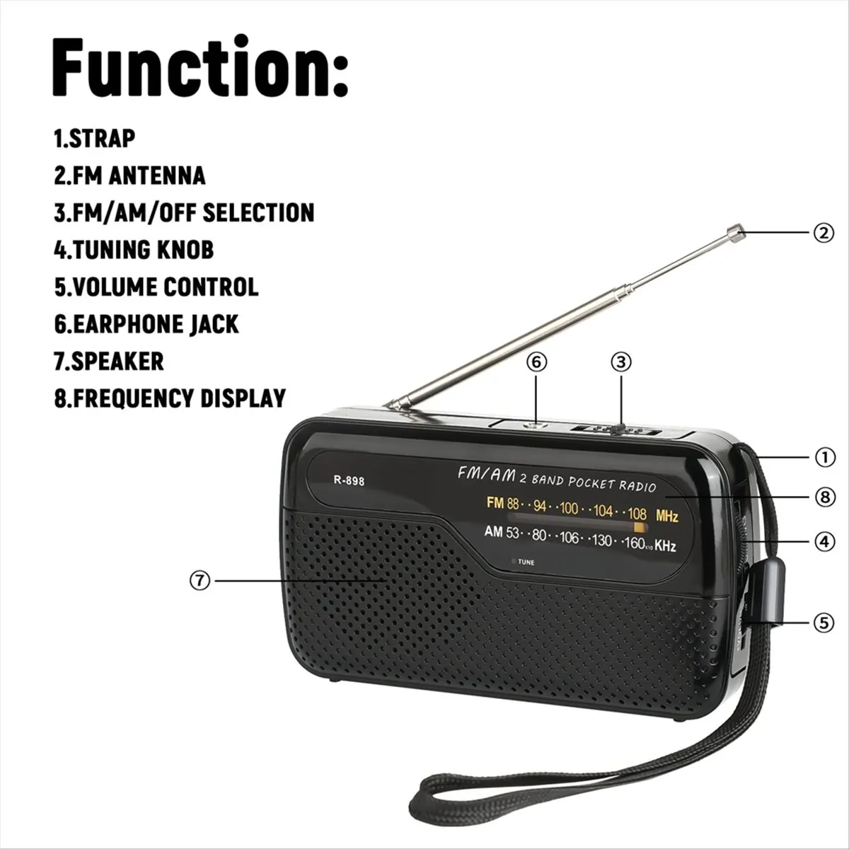 goodDT Portable Radio Pocket FM AM Radio with Earphone Jack for Emergency Hurricane Running Walking Home Black