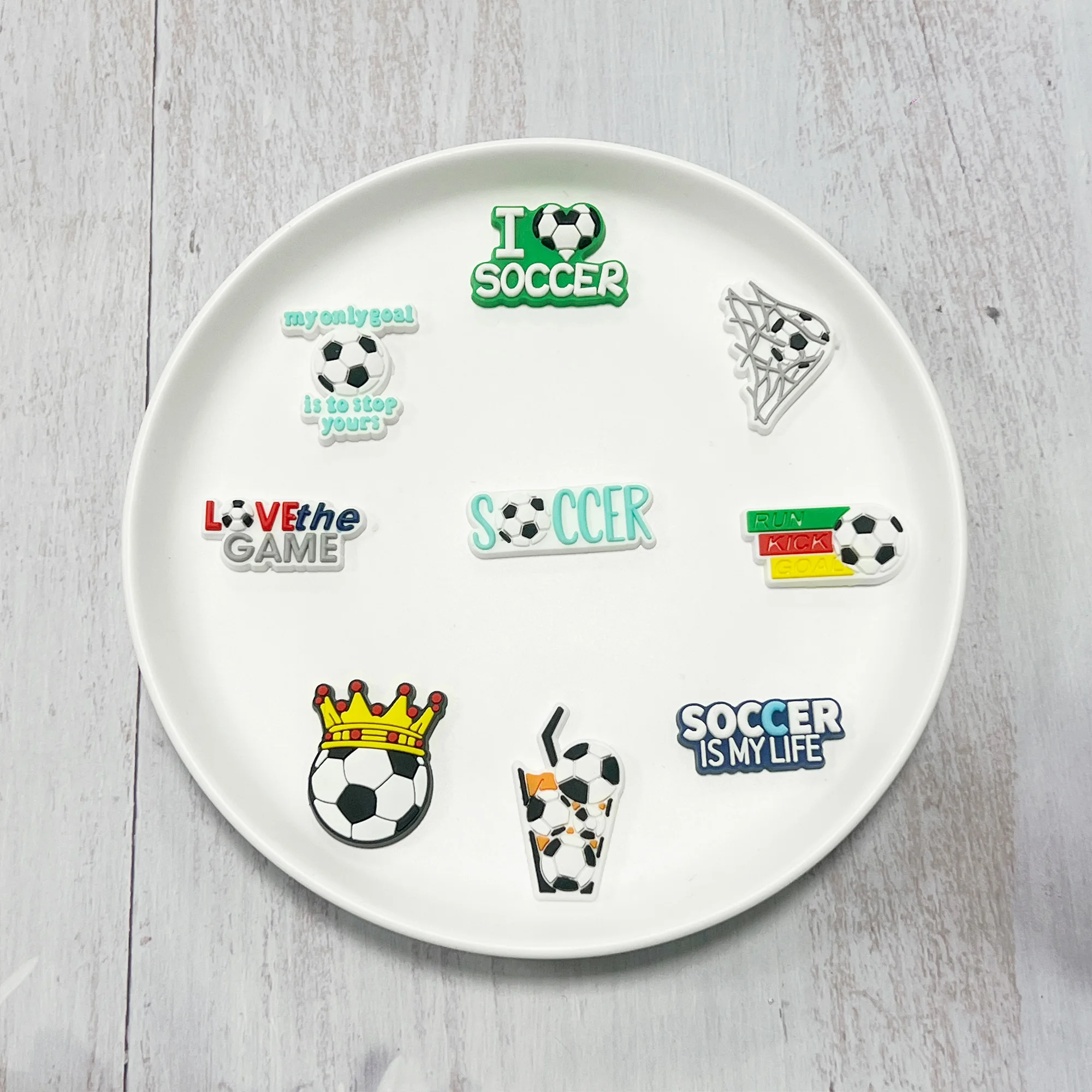 1-9Pcs Sports Series Soccer Run Kick Goal PVC Garden Shoe Accessories Shoes Charms Sandals Ornament For Boys Girls Party Present