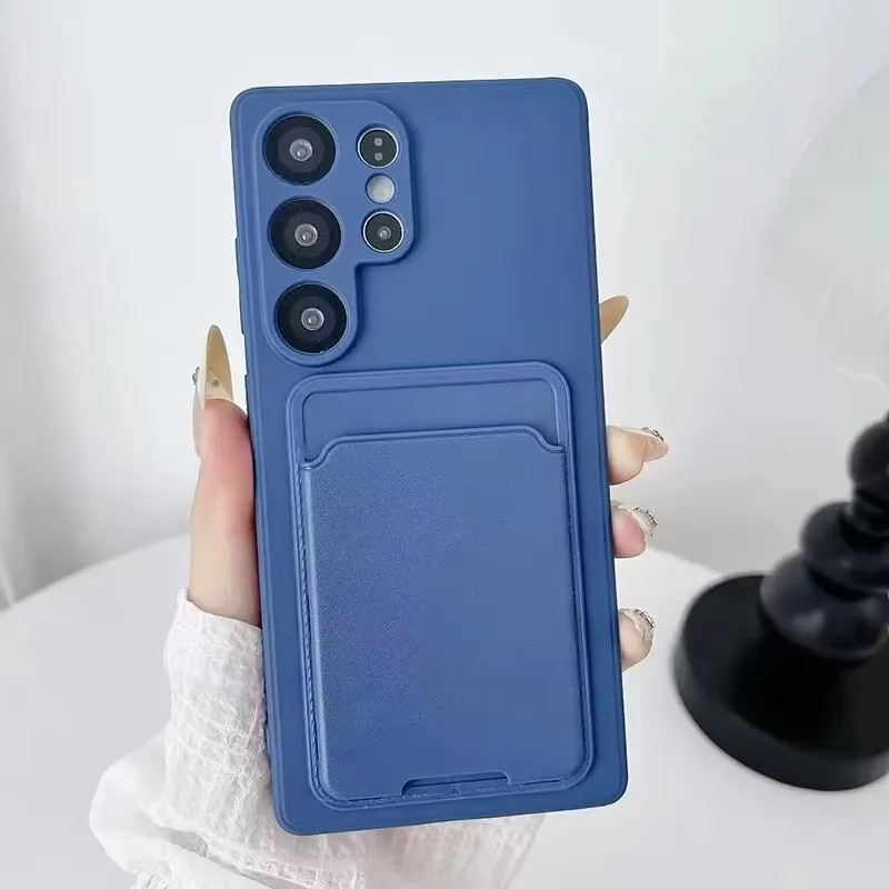 Luxus Flüssigkeit Silikon Karte Slot Tasche Halter Telefon Fall Für Samsung Galaxy S25 Ultra S24 S23 FE S22 21 20 plus Brieftasche Zurück Abdeckung