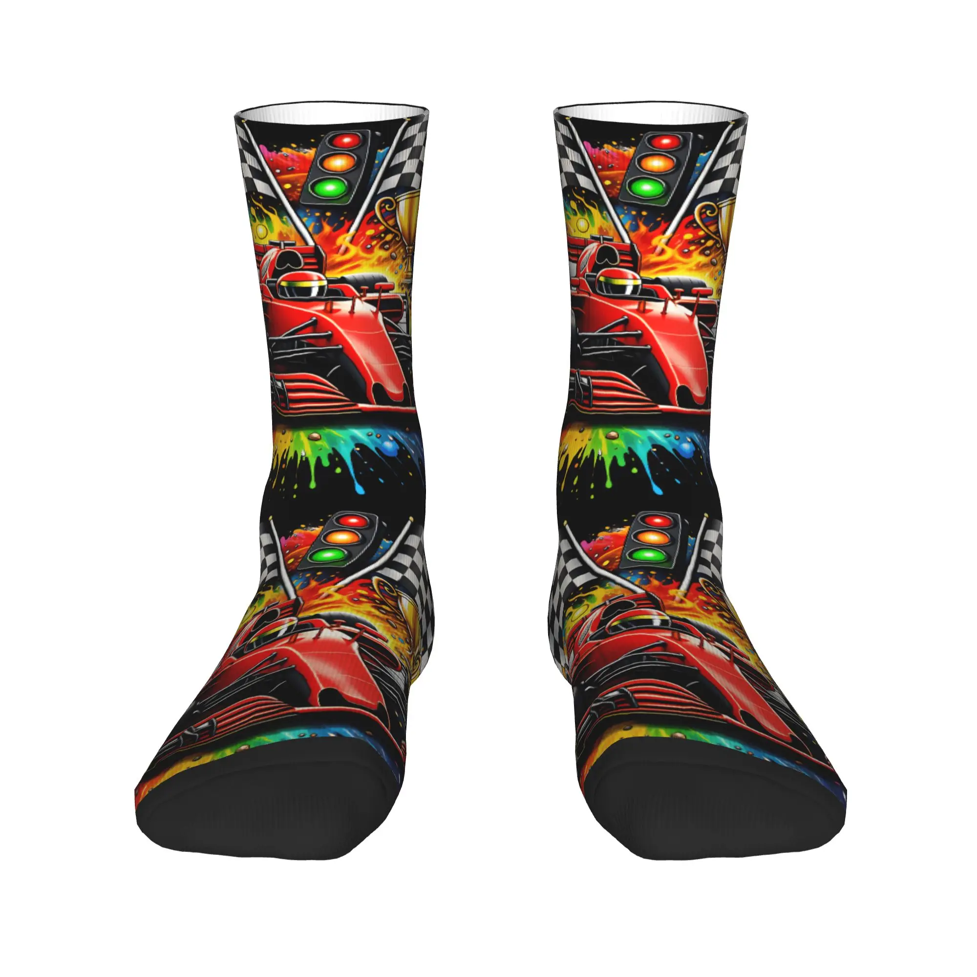 Men Socks Red Race Car Trophy Helmet Fire Paint Splash Motorsport Graphic  Stockings Autumn Elegant Quality Socks Cycling Socks